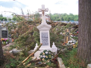 Blesk zničil stromy na cintoríne 49