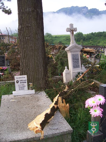Blesk zničil stromy na cintoríne 45